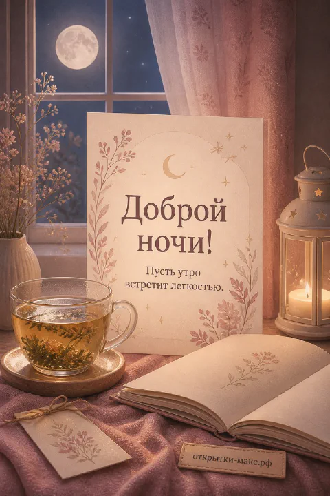 Открытая бумажная открытка с добрыми словами рядом с чашкой чая