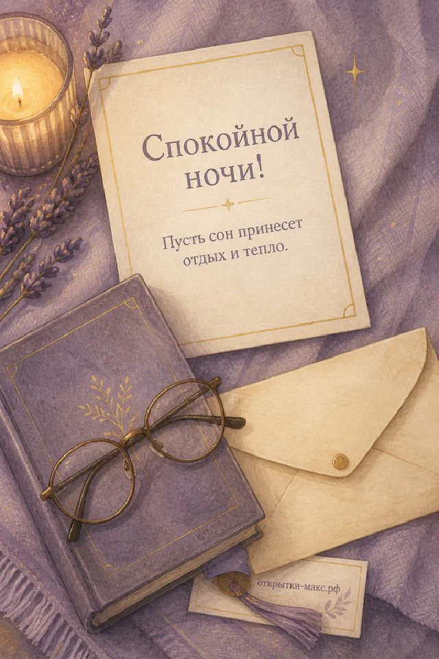 Акварельная открытка спокойной ночи с белой подушкой и настольным светильником на пастельном фоне — вариант 4