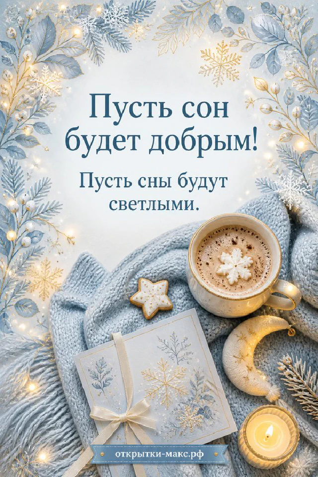 Букет полевых цветов — ромашки, васильки и колосья — с надписью «Пусть сон будет добрым» — вариант 2
