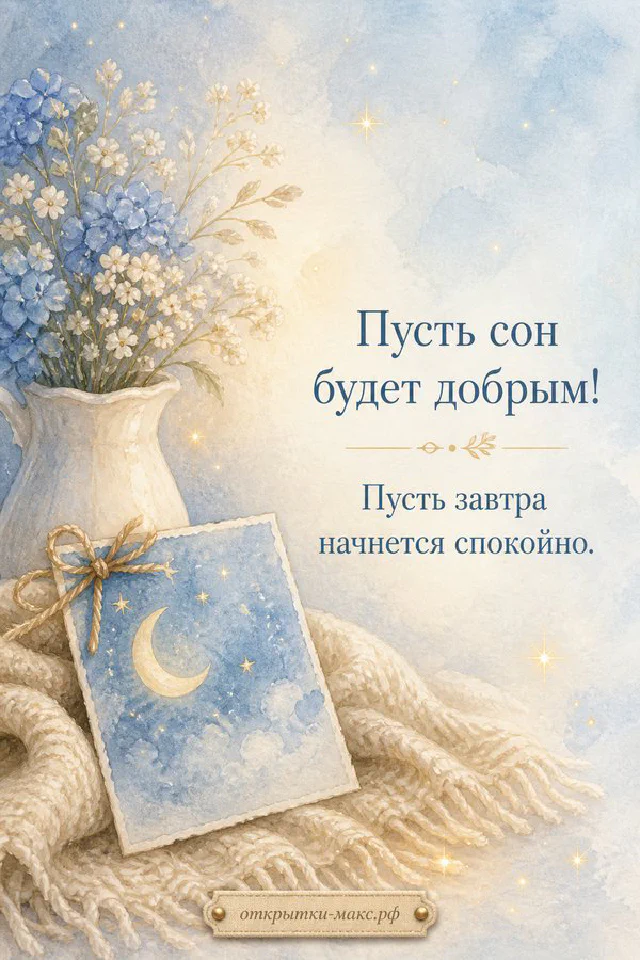 Розовая гвоздика в конверте с эвкалиптом и карточкой «Пусть сон будет добрым» — вариант 2