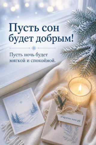 Горящая свеча в стакане с гирляндой, еловые ветки и акварельная карточка с зимним лесом у заснеженного окна