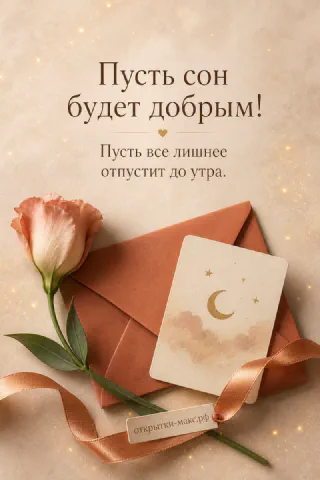 Персиковая роза и коричневый конверт рядом с карточкой с луной и звёздами на тёплом золотистом фоне