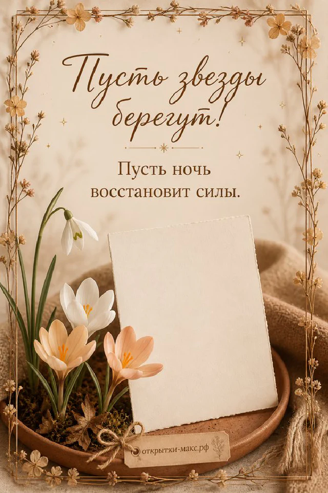 Чашка чая с травяным пакетиком, конверт с открыткой и кленовые листья на столе у окна ночного города — вариант 3