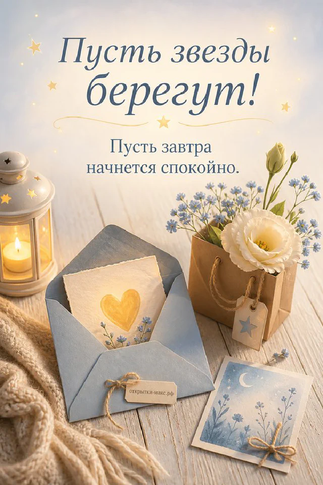 Открытка с иллюстрацией на книге и чашка чая на деревянном столе, горящая свеча и рыжие листья рядом — вариант 3