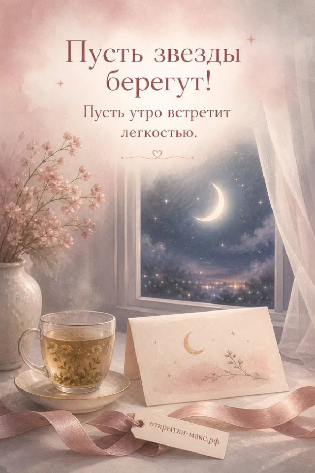 Зимний подоконник с чашкой кофе, зелёным фонарём, конвертом и открыткой с домиком в снегу — вариант 2