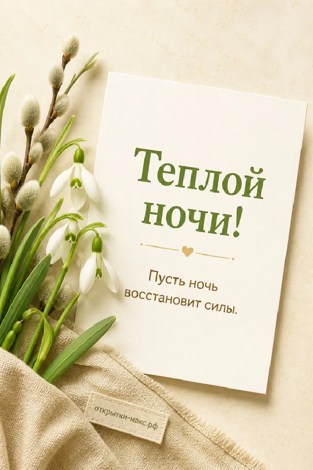 Букет розовых роз в вазе и чашка чая с открытой книгой на столе под луной с надписью Теплой ночи — вариант 5