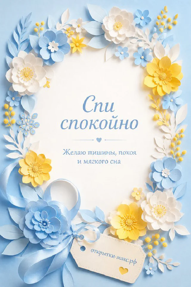 Фиолетовые и белые розы с каплями воды на лиловом фоне, надпись «Спи спокойно» — вариант 2