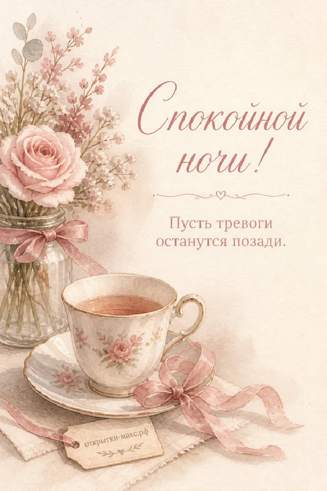 Розовая чашка чая с бантиком, ваза с нежными розами и вязаный плед на мягкой поверхности — вариант 2