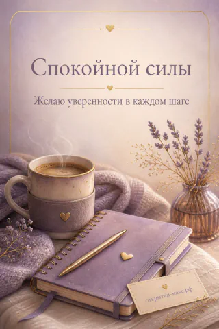 Фиолетовая кружка кофе с дымком, блокнот с ручкой и ваза с лавандой на лиловом фоне