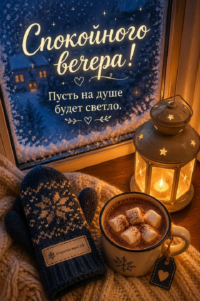 Круглая настольная лампа, кружка кофе, ноутбук и вазочка с ветками на фоне закатного неба в окне — вариант 7