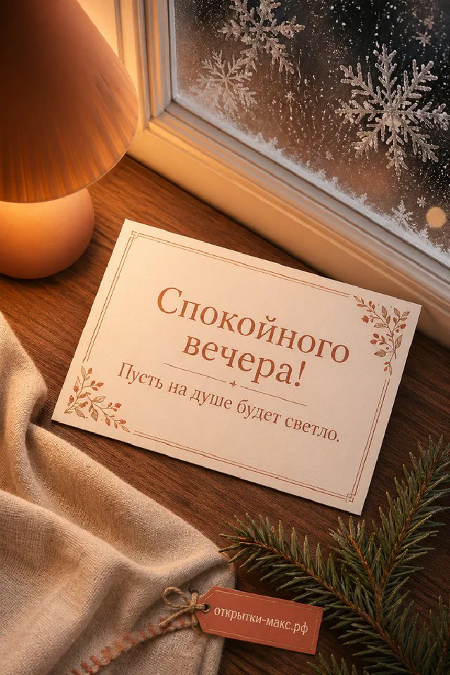 Круглая настольная лампа, кружка кофе, ноутбук и вазочка с ветками на фоне закатного неба в окне — вариант 2