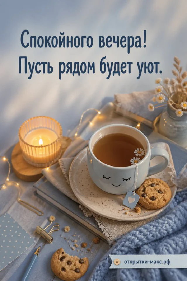 Тёплая вечерняя открытка: коричневый ежедневник, ретро-лампа и открытка с сердечком и листьями на фоне закатного окна — вариант 5
