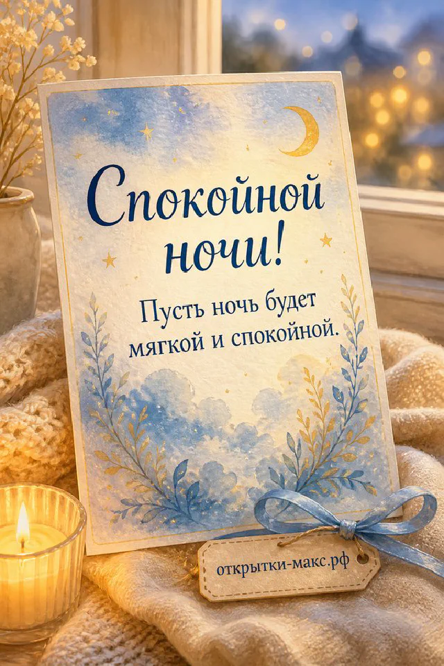 Большая кружка кофе в голубо-белых тонах рядом со свечой и карточкой с золотой луной на светлом фоне — вариант 2