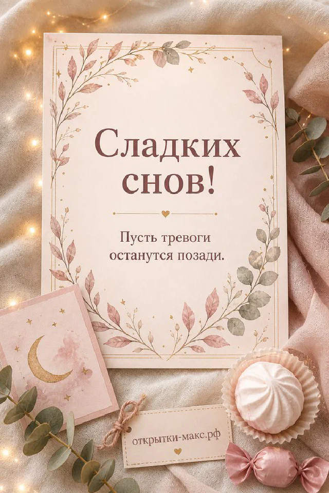 Открытка сладких снов: книга, очки и розовая кружка на тумбочке рядом с лампой у ночного окна — вариант 4