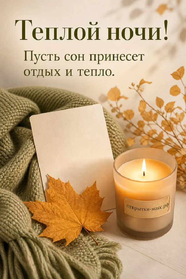 Открытка с иллюстрацией полной луны над тихой рекой с деревьями и звёздным небом в янтарных тонах — вариант 3