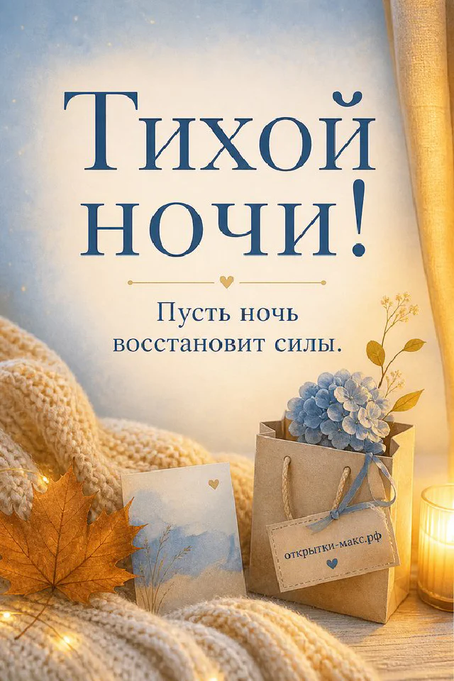 Чашка кофе на подоконнике у заснеженного окна со свечой и белым цветком, надпись «Тихой ночи» — вариант 4