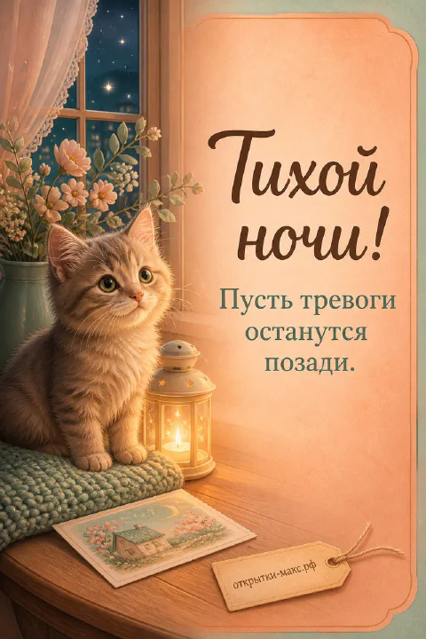 Звездное небо над тихими крышами и открытка на подоконнике