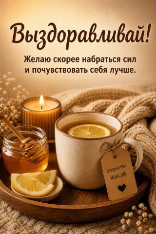 Чашка теплого чая, плед, лимон и аккуратная открытка