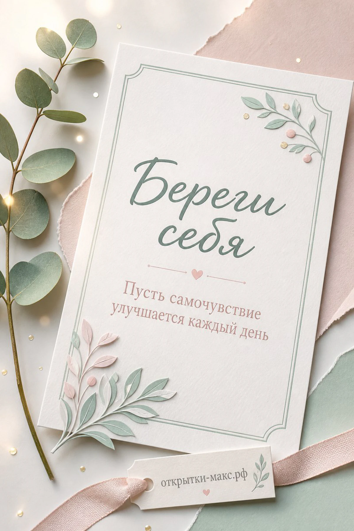 Маленький конверт, цветок и спокойный фон для теплого пожелания