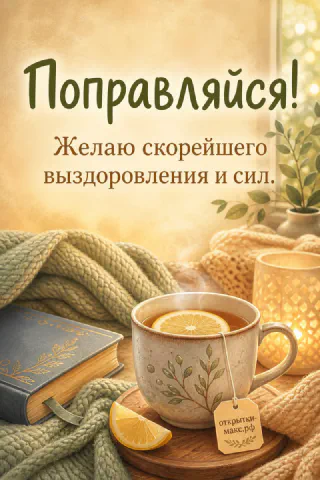 Золотистая кружка чая с лимоном и биркой у тёплого окна, рядом книга и зелёные растения