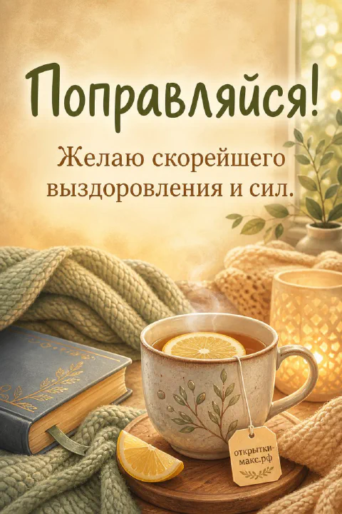 Золотистая кружка чая с лимоном и биркой у тёплого окна, рядом книга и зелёные растения