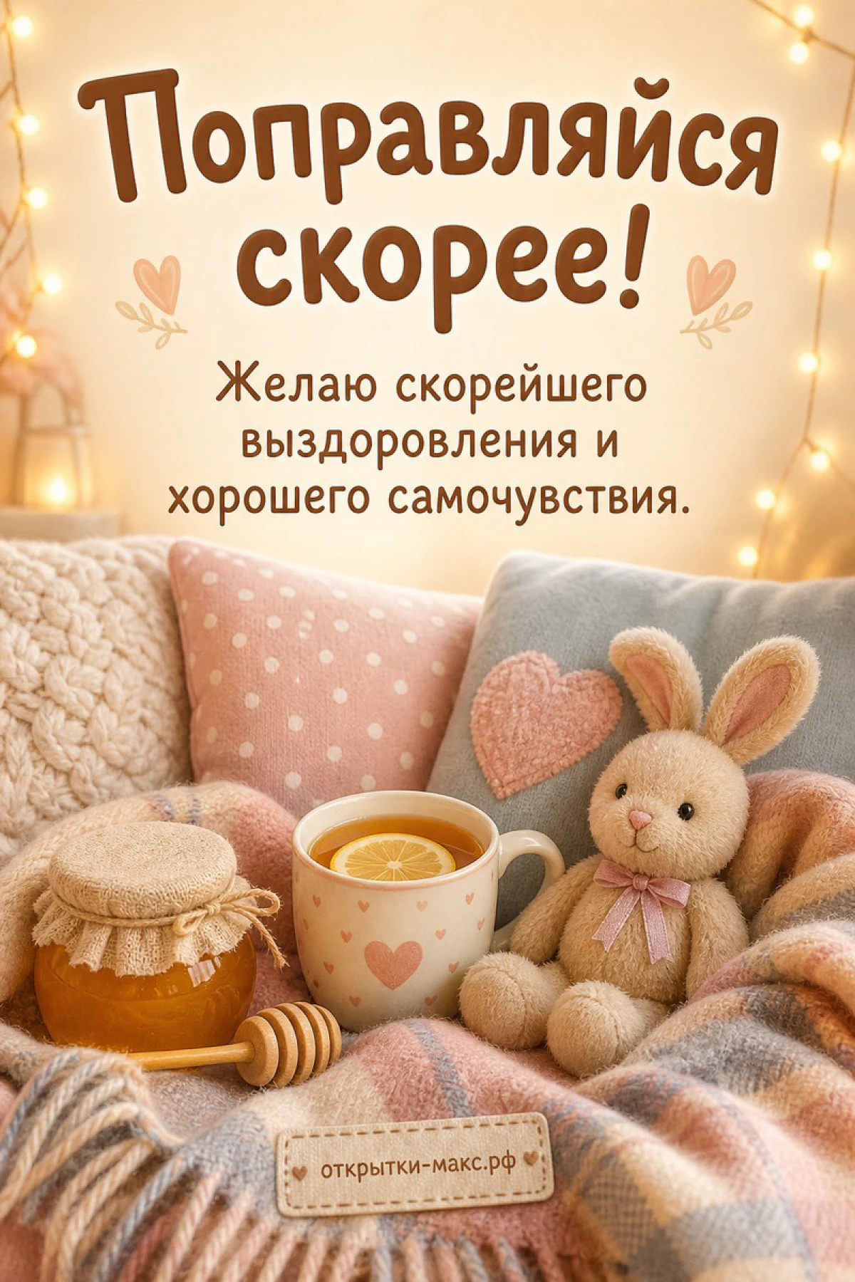Солнечное окно, букетик и открытка с заботливым текстом