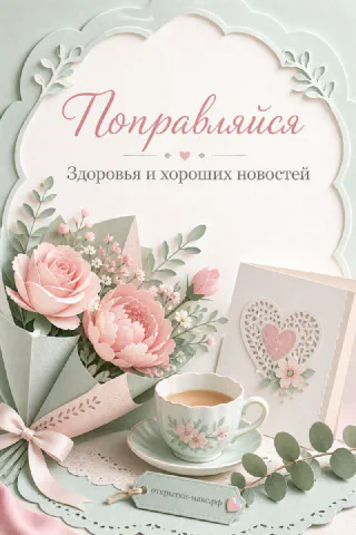 Солнечное окно, букетик и открытка с заботливым текстом