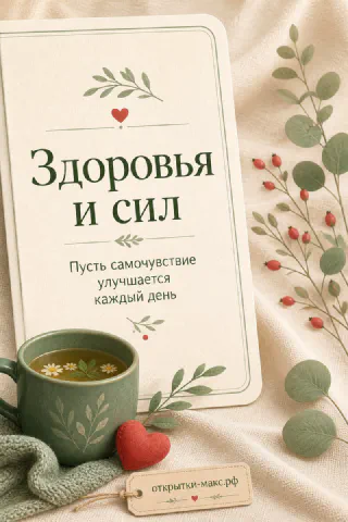 Зелёная кружка с ромашковым чаем и красным сердечком на бежевом фоне с ветками шиповника