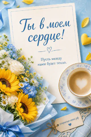 Две чашки рядом, мягкое сердце из бумаги и чистое поле для признания