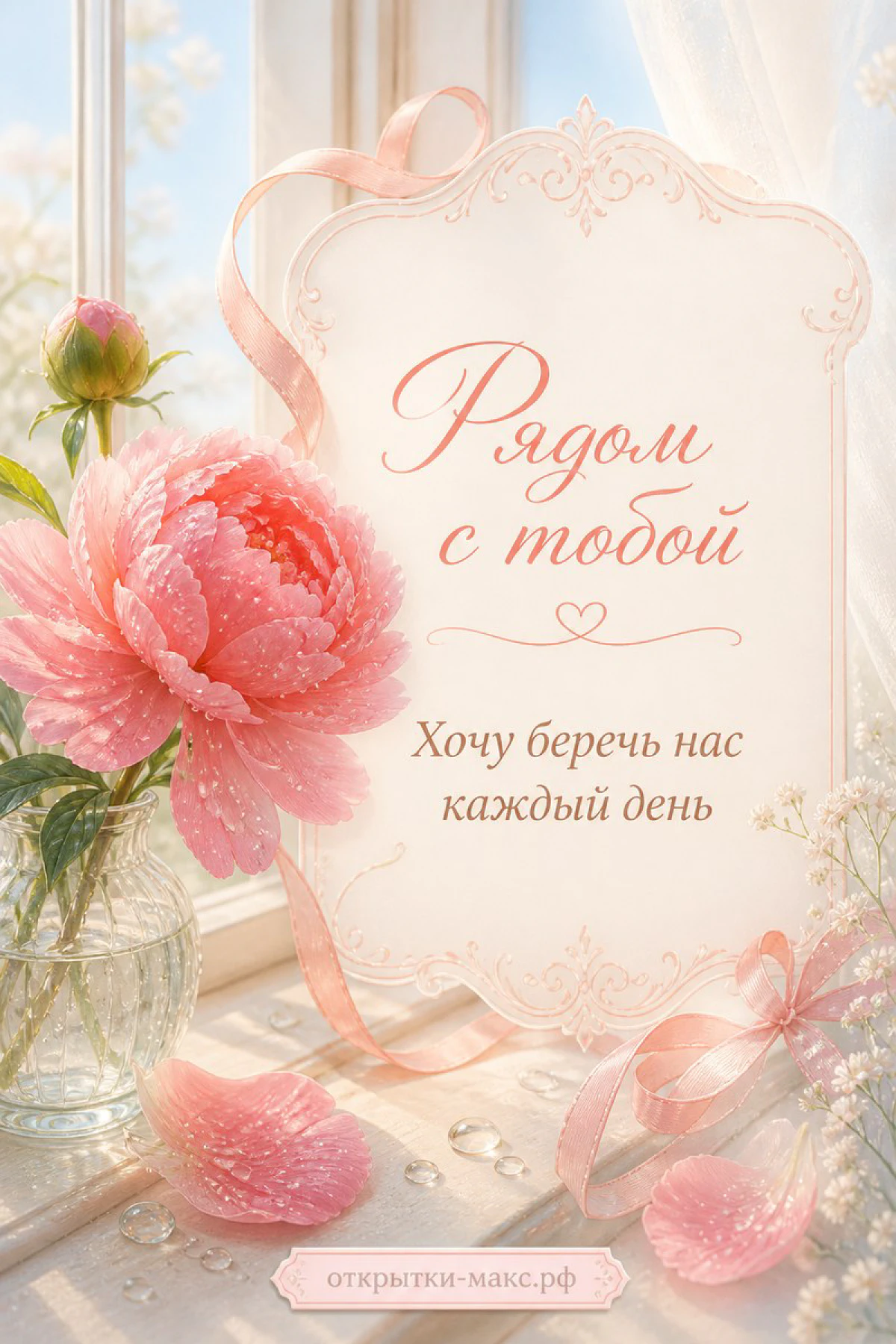 Нежная записка, роза, конверт и открытка для любимого человека