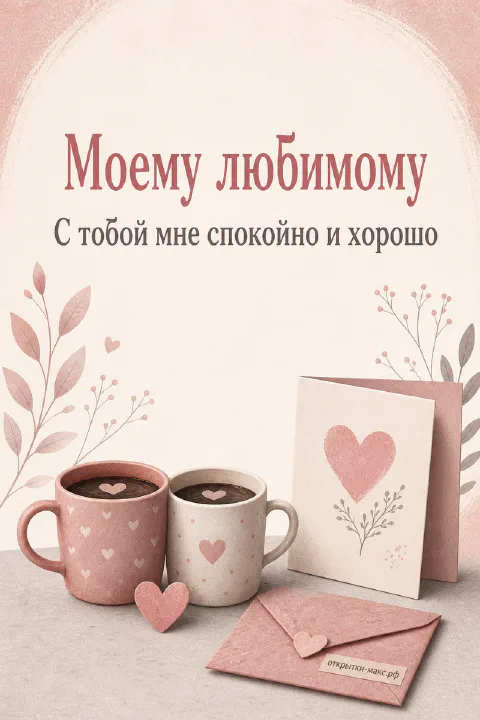 Нежная записка, роза, конверт и открытка для любимого человека