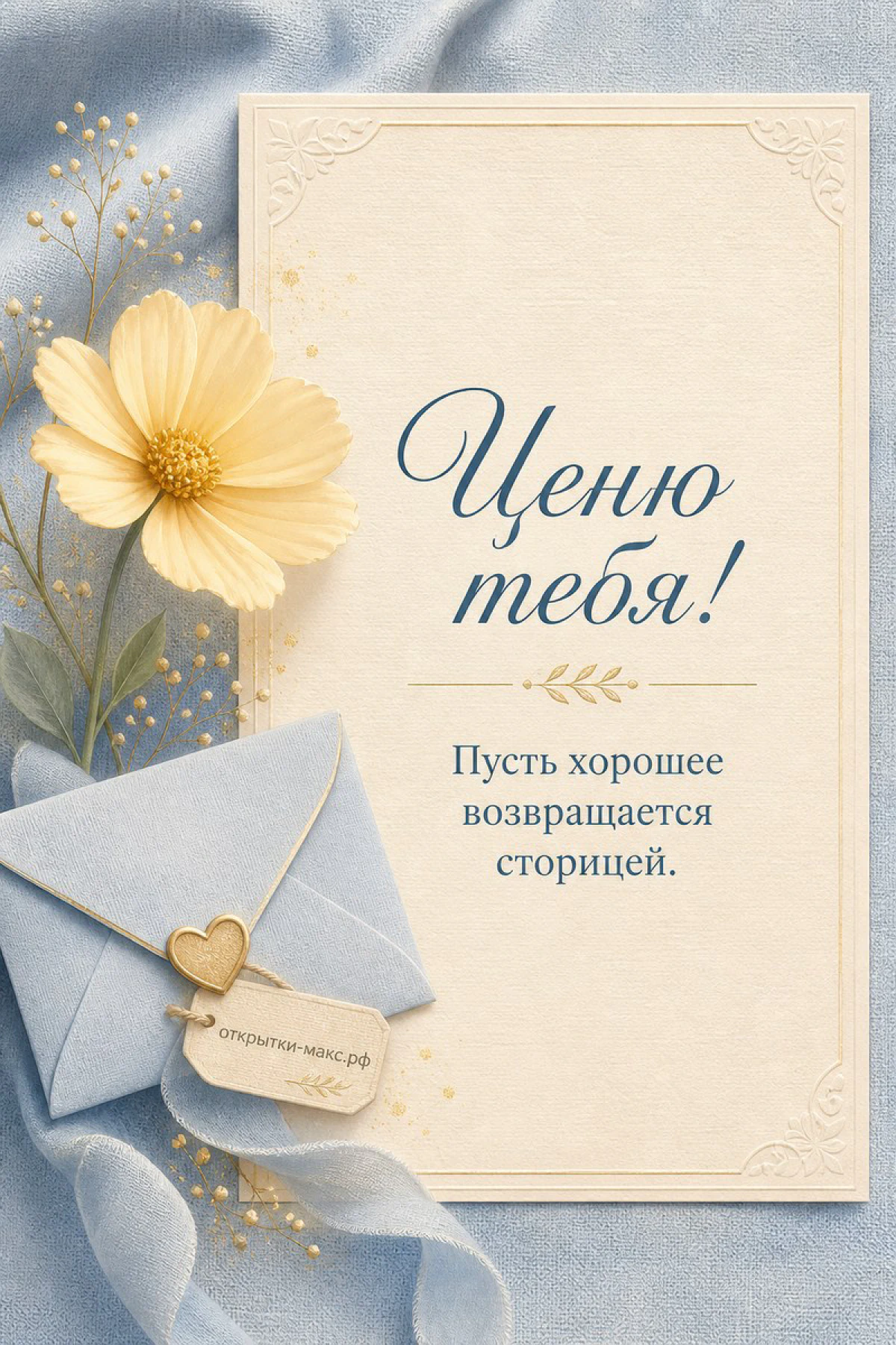 Нежная записка, роза, конверт и открытка для любимого человека