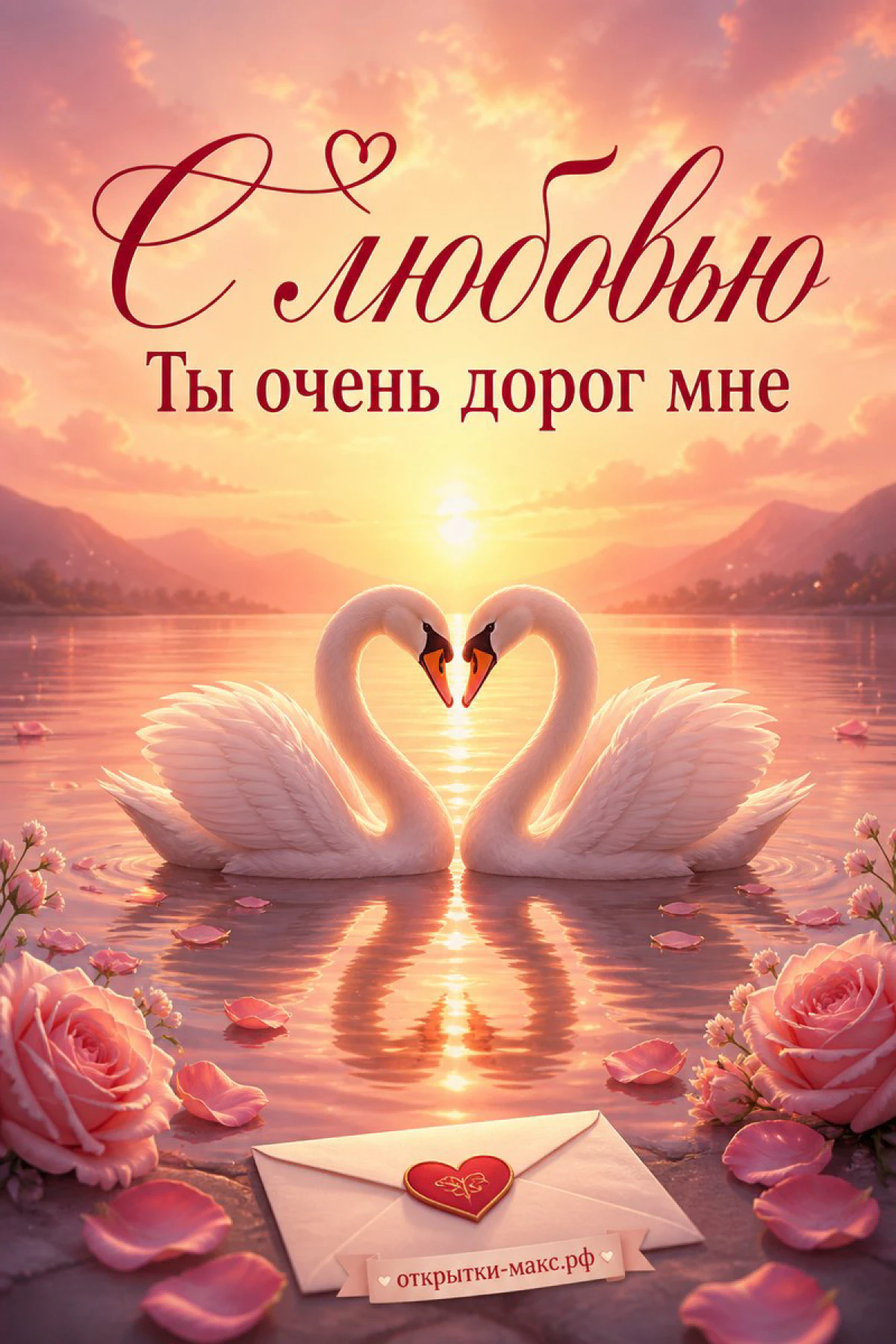 Нежная записка, роза, конверт и открытка для любимого человека