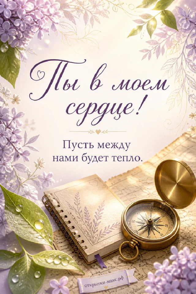 Открытка «Ты в моём сердце» с букетом подсолнухов и кофе с сердечком на голубом фоне — вариант 2