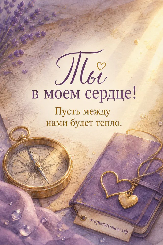 Открытка «Ты в моём сердце» с букетом подсолнухов и кофе с сердечком на голубом фоне — вариант 5