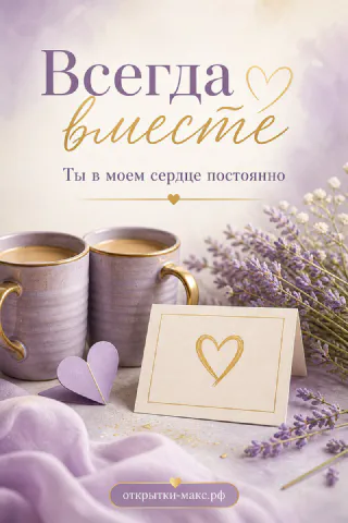 Две фиолетово-серые кружки кофе с золотыми ручками, лаванда и карточка с золотым сердечком