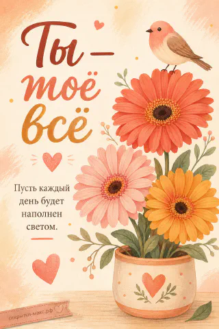 Я тебя люблю — герберы и птичка