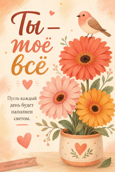 Я тебя люблю — герберы и птичка
