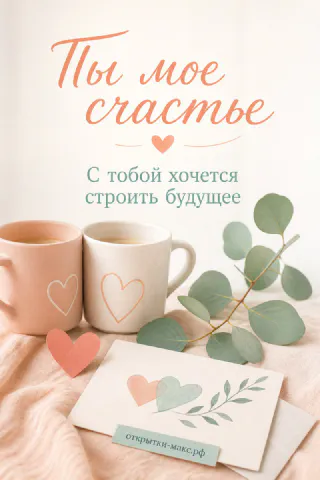 Две бежевые кружки кофе с сердечками рядом с веточкой эвкалипта и конвертом