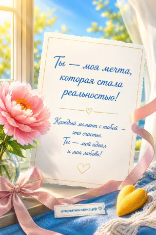 Письмо с признанием у солнечного окна с розовым пионом и жёлтым сердечком