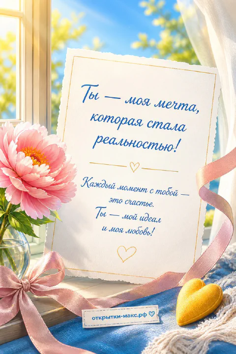 Письмо с признанием у солнечного окна с розовым пионом и жёлтым сердечком