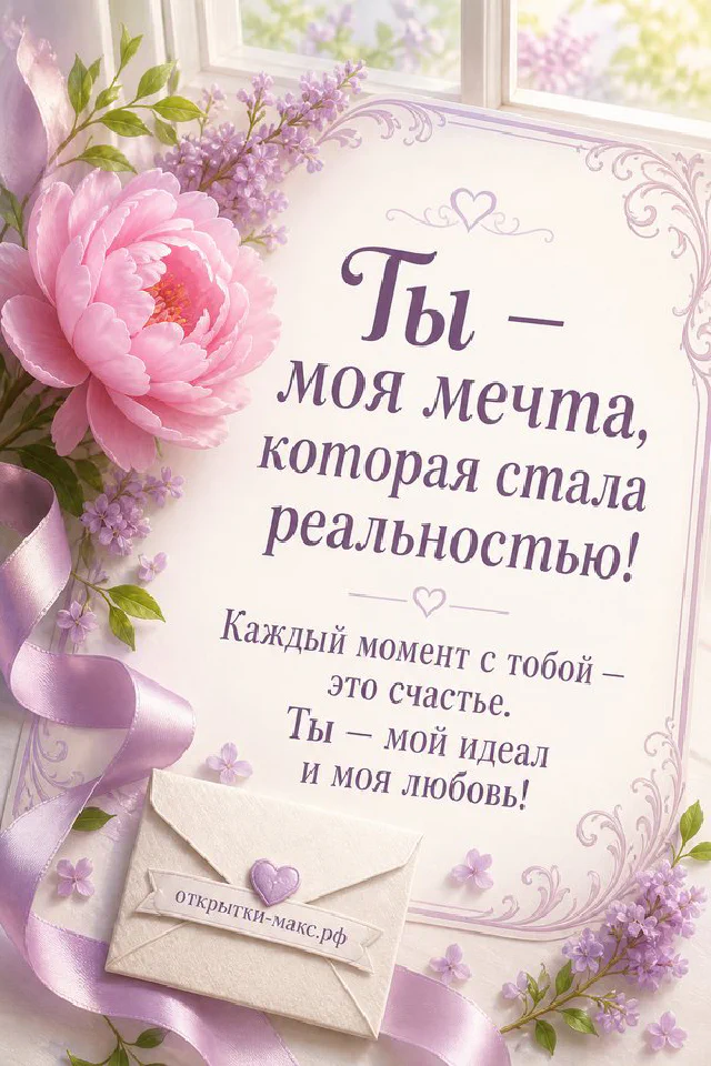 Письмо с признанием у солнечного окна с розовым пионом и жёлтым сердечком — вариант 2