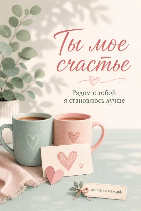 Две пастельные кружки кофе с сердечками и бумажной карточкой на мятном столике