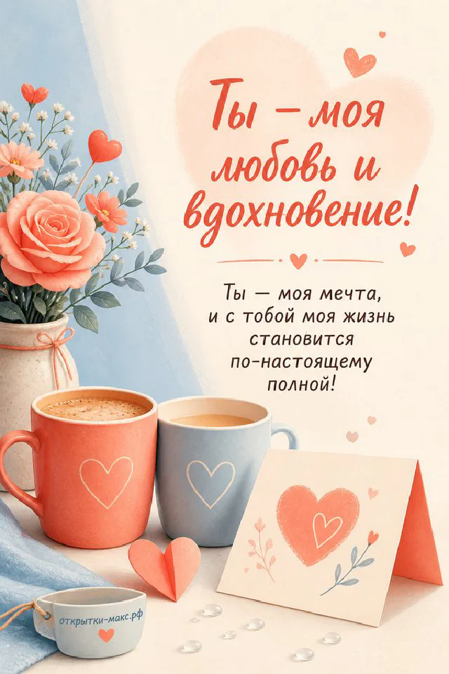 Подсолнух в вазе, стопка книг и конверт с сердцем у светлого окна на открытке о любви — вариант 2
