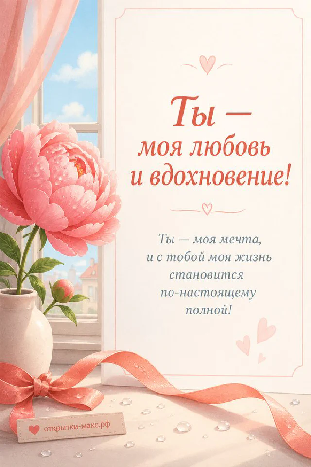 Подсолнух в вазе, стопка книг и конверт с сердцем у светлого окна на открытке о любви — вариант 3