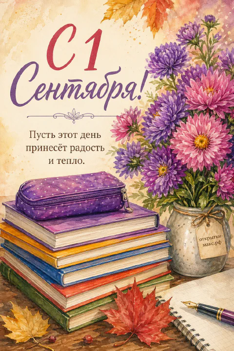 1 сентября — астры и стопка учебников