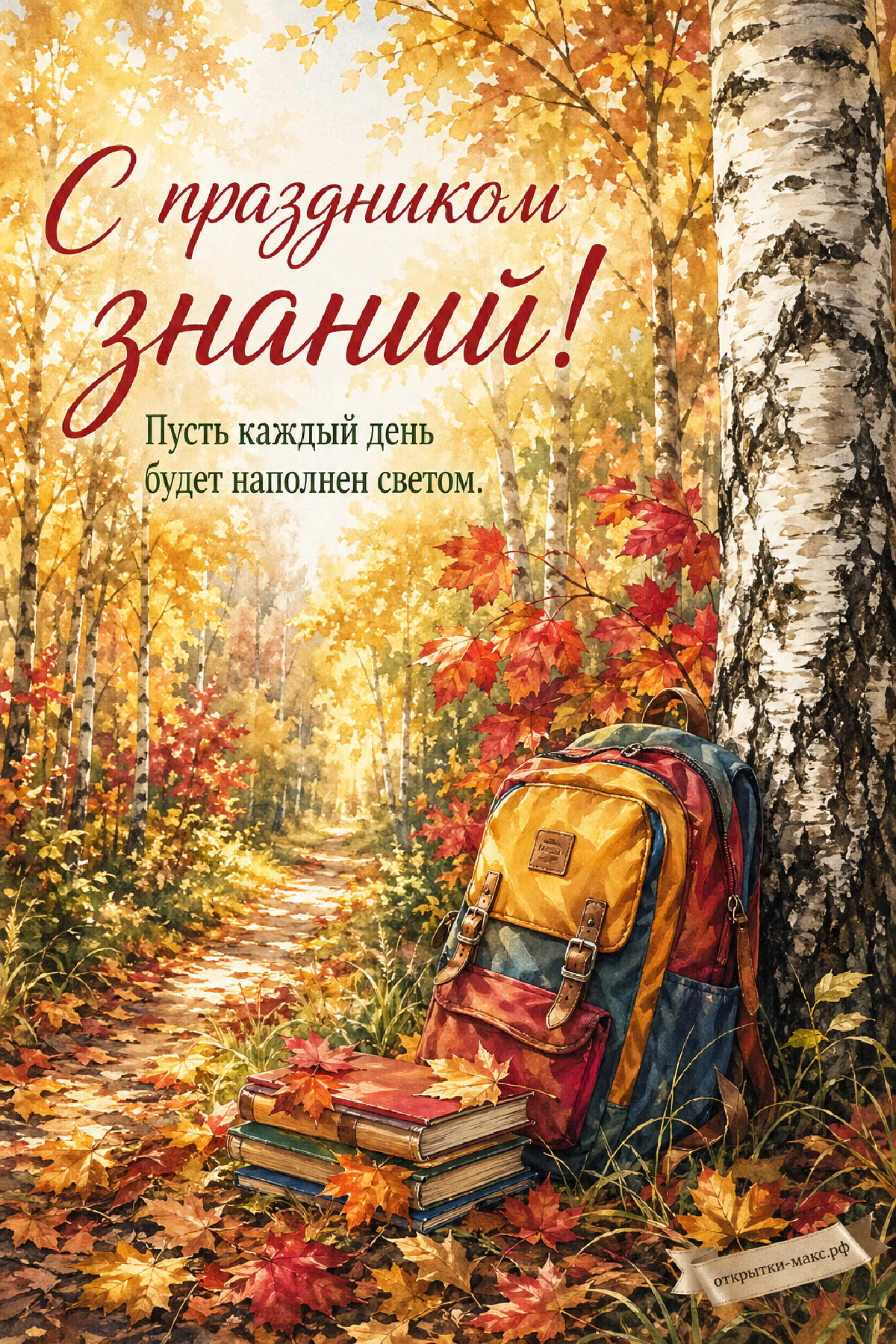 1 сентября — осенний лес и рюкзак у дерева