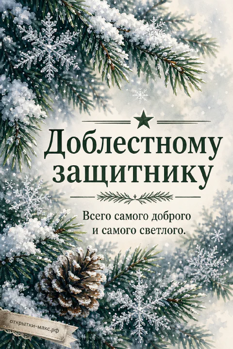23 февраля — хвойные ветки и снежные кристаллы