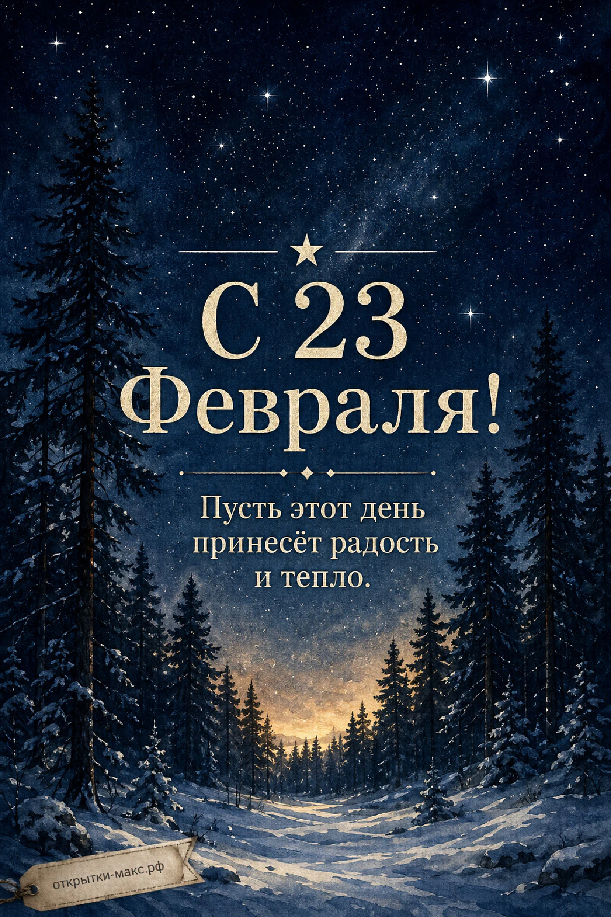 23 февраля — зимний лес под звёздным небом