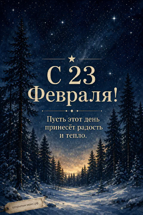 23 февраля — зимний лес под звёздным небом